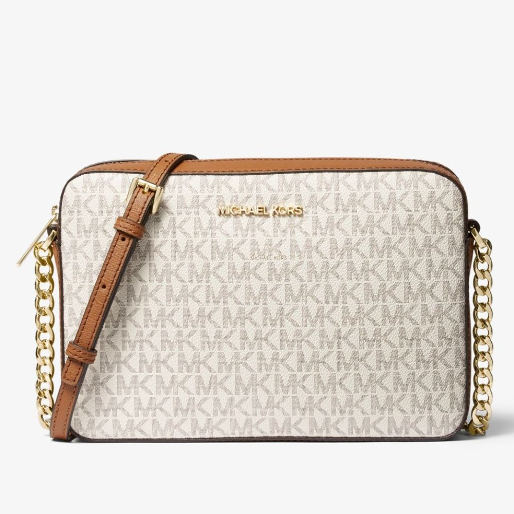 New Michael Kors Jet Set Large Logo Crossbody Bag Vanilla
